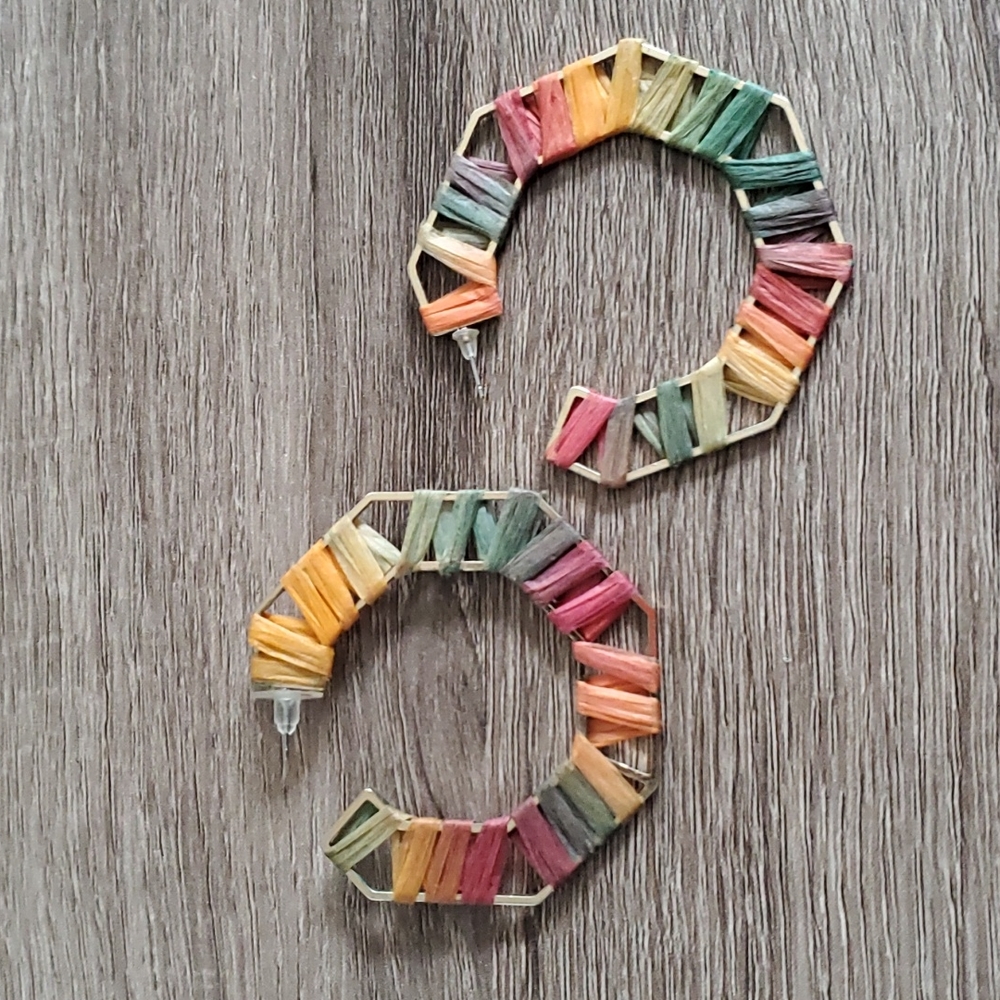 Multi Color Raffia Hoop Earrings